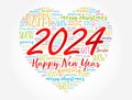 2024 Happy New Year Heart word cloud collage, holiday background