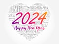 2024 Happy New Year Heart word cloud collage, holiday background