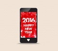 Happy new year 2016 with hearts red color phone Royalty Free Stock Photo