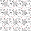 Happy new year in Hebrew seamless pattern background. Hand drawn elements. Rosh Hashanah symbols. Vector