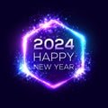 Happy New Year 2024 hexagon neon sign