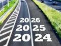 2024, 2025, 2026 Happy New Year On Highway Road.