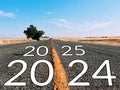 Happy New Year 2024 , 2025 Highway Road Concept Greeting.