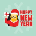Happy new year hipster santa postcard