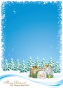 Merry Christmas 2022 greeting card with gift boxes and festive decoration on the background of snowy winter nature, vector Royalty Free Stock Photo