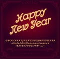 Happy New Year Holiday. Bright Neon Alphabet Letters, Numbers and Symbols