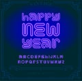 Happy New Year Holiday. Bright Neon Alphabet Letters