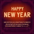 Happy New Year Holiday. Bright Neon Alphabet Letters, Numbers and Symbols