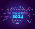 Happy New Year 2024 Holiday Design Neon Cyan Abstract