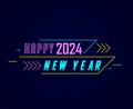 Happy New Year 2024 Holiday Design Neon Cyan And Purple Abstract