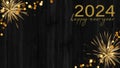 2024 Happy New Year holiday Greeting Card banner background - Golden firework fireworks pyrotechnics and bokeh lights on black