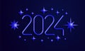Happy New 2024 Year. Holiday Vector Illustration of Blue Metallic Numbers 2024 and Sparkling Stars. Festive Design for Royalty Free Stock Photo