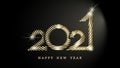 Happy New Year 2021. Holiday vector illustration of gold metallic numbers 2021