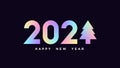 Happy New 2021 Year. Holographic number 2021 with Christmas tree, minimalistic hologram digits