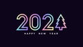 Happy New 2021 Year. Holographic outline number 2021 with Christmas tree, minimalistic hologram digits