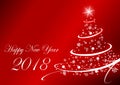 Happy new year 2018 illustration with Christmas Tree on red background Royalty Free Stock Photo