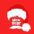 Happy new year. The inscription on the place of Santa\'s face. Santa Claus hat and mustache.