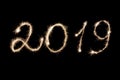 Happy New Year 2019 inscription sparklers Royalty Free Stock Photo