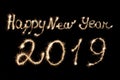 Happy New Year 2019 inscription sparklers . Royalty Free Stock Photo