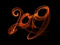 Happy new year 2019 isolated numbers lettering written with white fire flame or smoke on black background Royalty Free Stock Photo