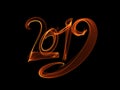 Happy new year 2019 isolated numbers lettering written with white fire flame or smoke on black background Royalty Free Stock Photo