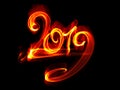 Happy new year 2019 isolated numbers lettering written with white fire flame or smoke on black background Royalty Free Stock Photo