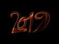 Happy new year 2019 isolated numbers lettering written with white fire flame or smoke on black background Royalty Free Stock Photo