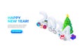 The Happy New Year 2024 isometric number design concept with gifts. Landing page with Christmas tree