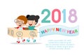 Happy New Year 2018 kids background, happy child with Happy new year 2018, Vector Illustration Royalty Free Stock Photo