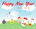 Happy New Year 2017 kids background, happy child with Happy new year 2017, rooster, Colorful Vector Illustration. Royalty Free Stock Photo