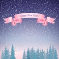 Happy New Year Landscape and Pink Ribbon
