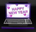 Happy New Year Laptop Message Shows Online Greeting