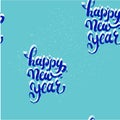 Happy New Year lettering on blue background seamless pattern