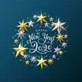 Happy New Year Silver Golden Star on Blue Vector Illustration