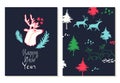 Happy New Year lettering. Greeting cards set with christmas symbols.