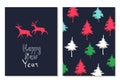 Happy New Year lettering. Greeting cards set with christmas symbols.