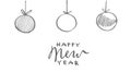 Happy new year lettering phrases and graphic illustrations template. Greeting card invitation with xmas balls. Vintage Royalty Free Stock Photo