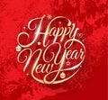 Happy New Year lettering on red background