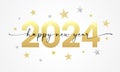 Happy New Year 2024 Lettering Script And Golden Glitter Of Stars
