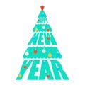 Happy New Year. Letthering Christmas tree. Xmas Vector Illustration