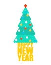 Happy New Year. Letthering Christmas tree. Xmas Vector Illustration