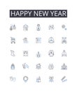 Happy new year line icons collection. Joyful New Year, Blissful New Year, Delighted New Year, Festive New Year, Cheerful