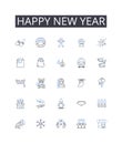Happy new year line icons collection. Joyful New Year, Blissful New Year, Delighted New Year, Festive New Year, Cheerful
