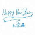 Happy New Year linear calligraphy hand drawn inscription on whit