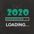 Happy new year 2020 with loading icon neon style. Progress bar almost reaching new year's eve. Isolated on dark gray black Royalty Free Stock Photo