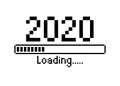 Happy new year 2020 with loading icon pixel art bitmap style. Progress bar almost reaching new year`s eve. Vector flat design Royalty Free Stock Photo