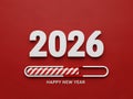 Happy New Year 2026 loading progress bar concept on vibrant red background Royalty Free Stock Photo