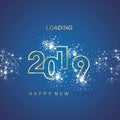 Happy New Year 2019 loading spark firework gold blue vector logo icon Royalty Free Stock Photo