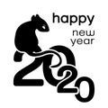 Happy New Year logo, card , 2020 icon, symbol of the year according to the eastern Chinese calendar, monochrome banner, vector Royalty Free Stock Photo