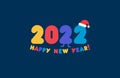 Happy New Year 2022 logo, colorful numbers with congrats. Greeting card template for New Year fun party, christmass